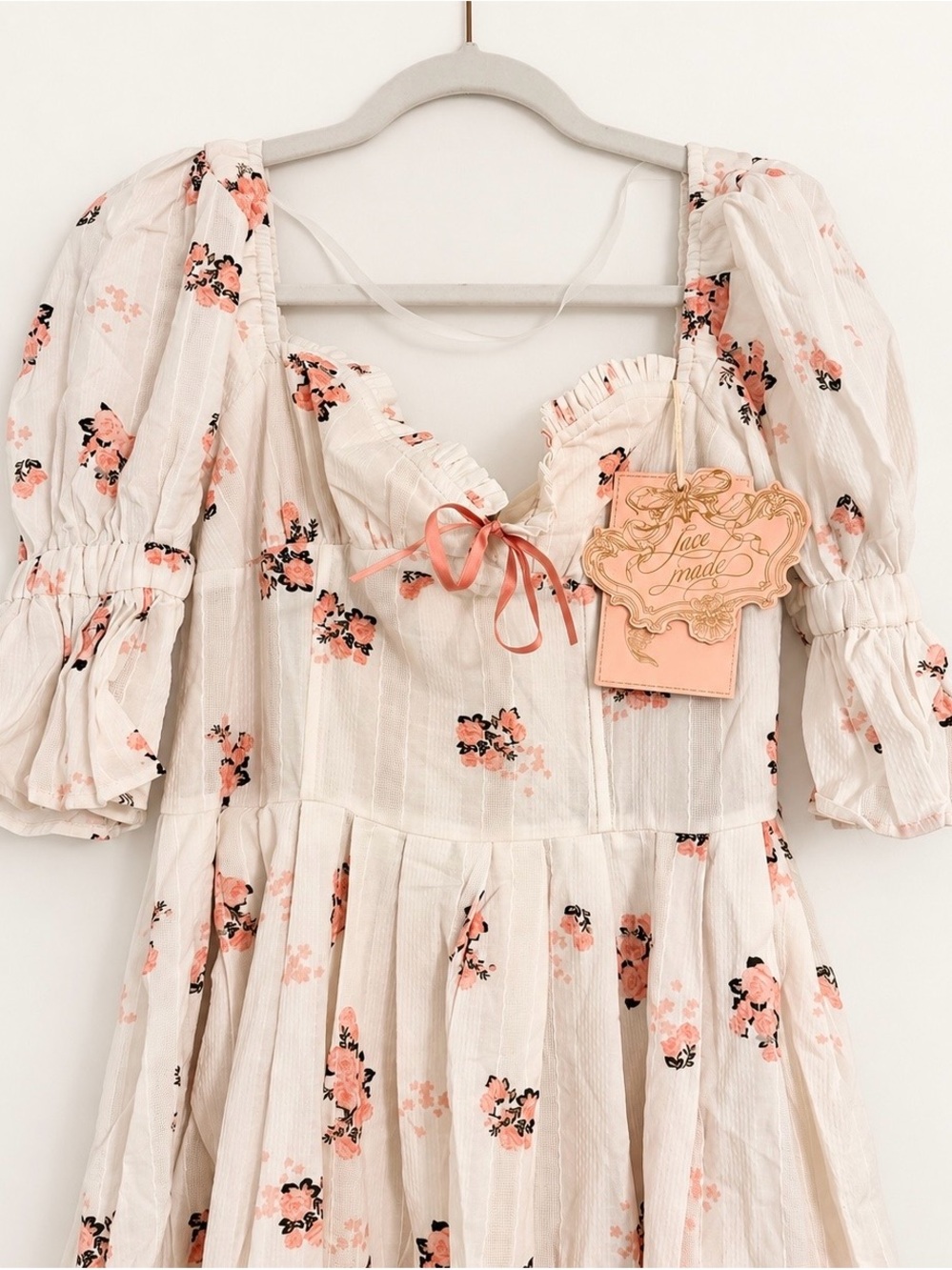 LaceMade NWT Rose’s Smile cream and pink floral cottage core dress